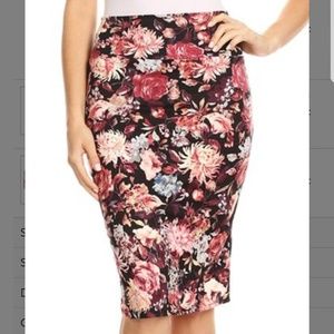 Pink & Blue Floral High-Waist Pencil Skirt